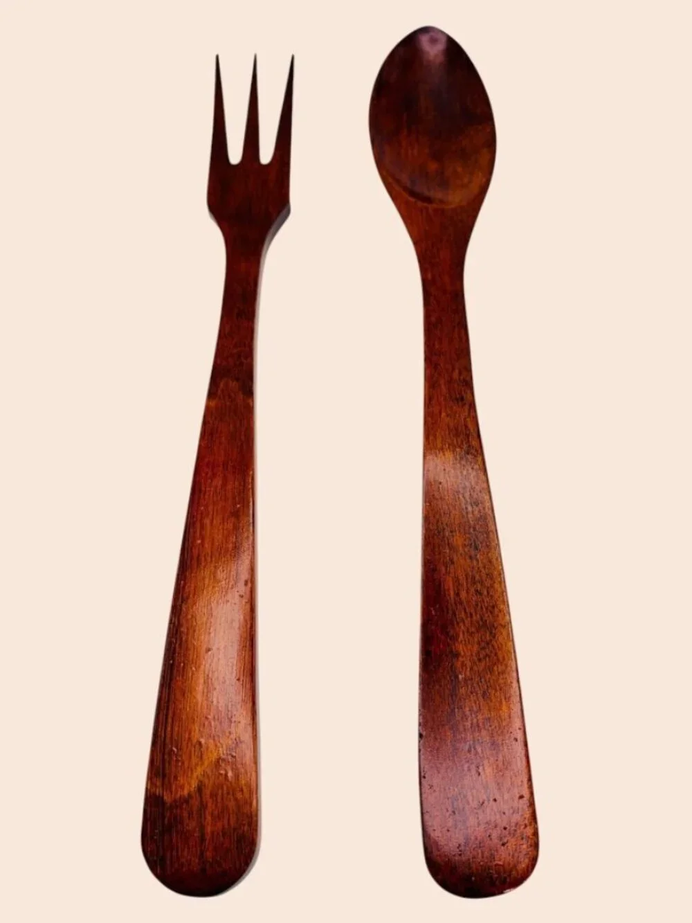 Vintage Handcrafted Wooden Salad Server Set – Mid Century Modern Serving Utensil